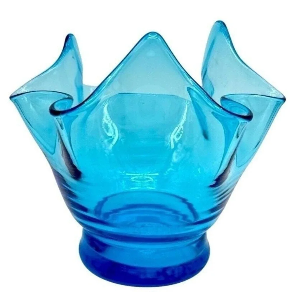 Vintage Bischoff Blue Handkerchief Vase 5.5x6